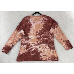 We the Free People Be Free T-Shirt Women Small Orange Tie-Dye Long Sleeve Casual